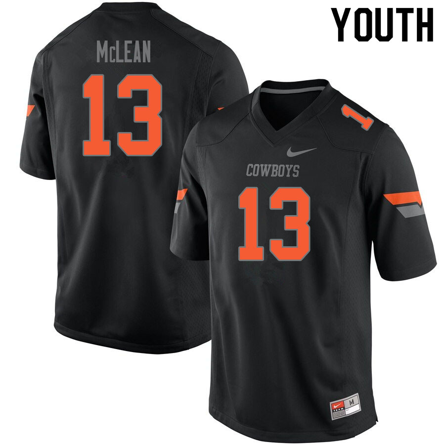 Youth #13 Nolan McLean Oklahoma State Cowboys College Football Jerseys Sale-Black - Click Image to Close